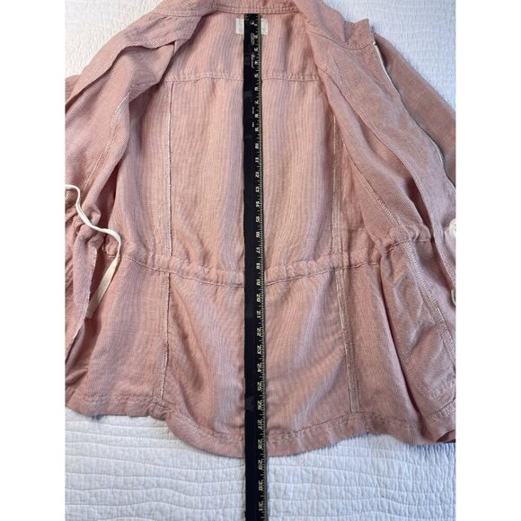 Caslon Linen Blend Red White Striped Cinch Waist Utility Jacket SZ LP Travel - Picture 11 of 12